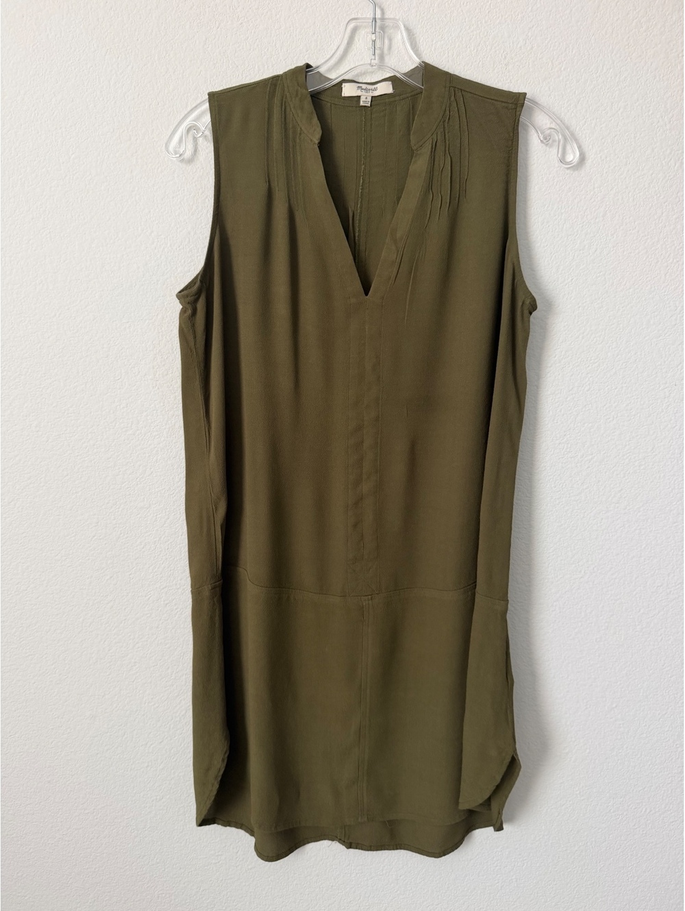 Madewell Sleeveless V-Neck Olive Green Shift Dress Women's Size S